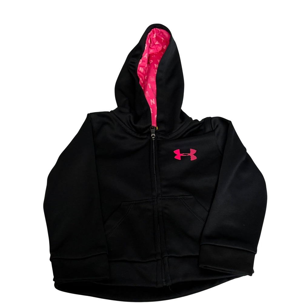Under Armour Girls 18M Black Pink Full Zip Hoodie Athletic Sweatshirt Jacket